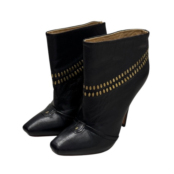 Women’s L.A.M.B. Black Leather W/ Gold Accent Studded Stiletto Booties: Size 6 - Picture 2 of 9